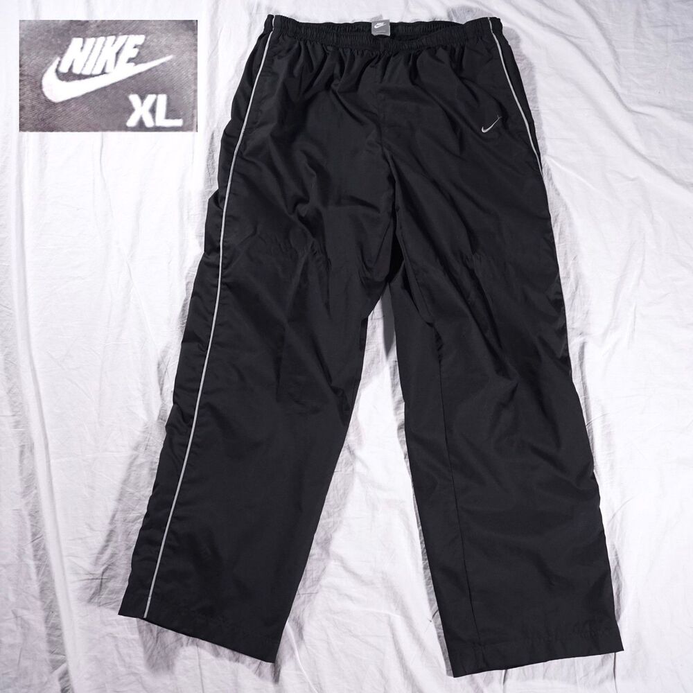 Vintage Nike Y2K Nylon Track Pants Black Mens XL Mini Swoosh